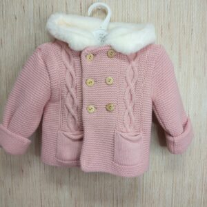 ABRIGO DE LANA CON GORRITO DE PELO ROSA PALO